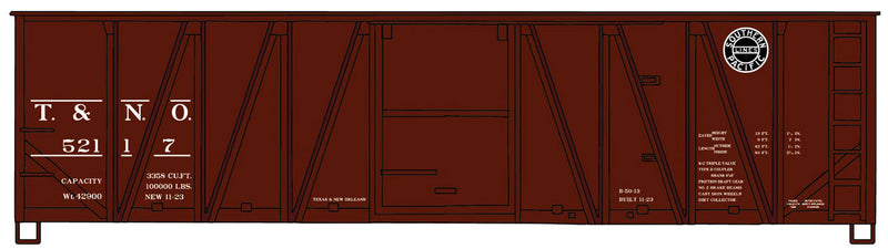 40' Single-Sheathed Wood Boxcar w/Wood Doors & Wood Ends - Kit -- Southern Pacific T&NO #52117 (Boxcar Red, black Lines Logo)
