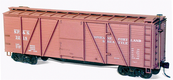 40' Wood 6-Panel Outside-Braced Boxcar w/Wood Ends - Kit (Plastic) -- Spokane, Portland & Seattle #3214 (Boxcar Red)