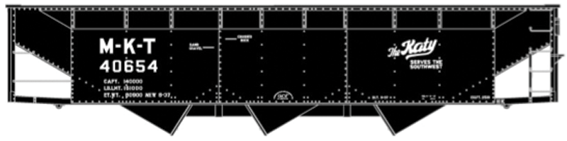 AAR 70-Ton Offset-Side 3-Bay Hopper - Kit -- Missouri-Kansas-Texas #40654 (black, Katy Logo)-1