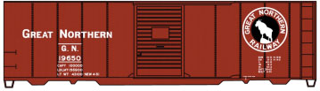 AAR 40' Single-Door Steel Boxcar - Kit -- Great Northern #19650 (Boxcar Red, black, Rocky Silhouette Logo)