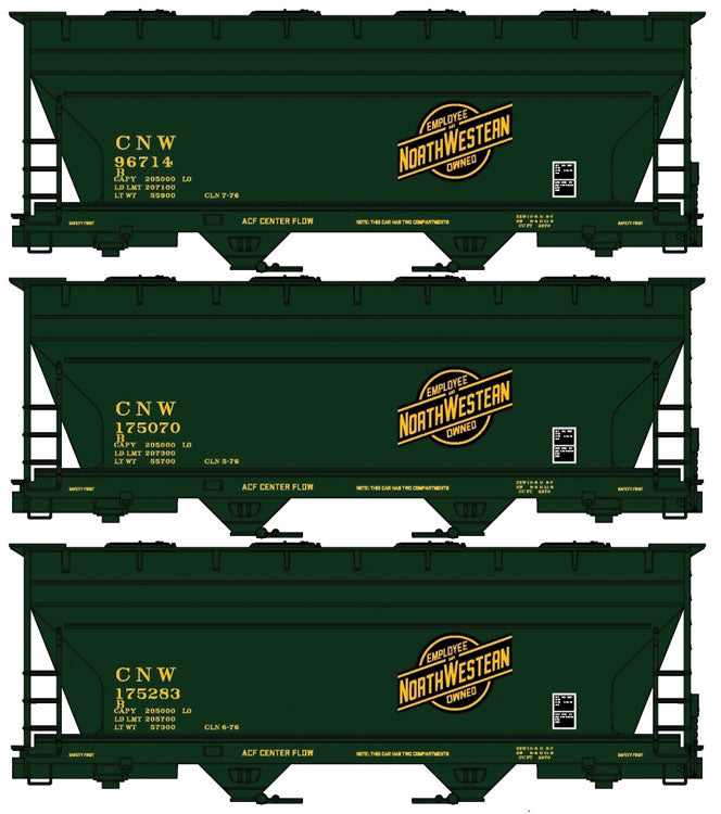 ACF 2-Bay Covered Hopper 3-Pack - Kit -- Chicago & North Western #96714, 175070, 175283 (green, yellow, black; Employ