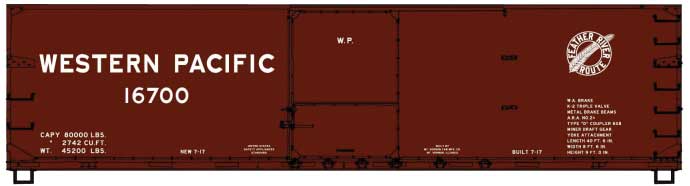 USRA 40' Double-Sheathed Wood Boxcar - Kit -- Western Pacific #16700 (Boxcar Red, Feather River Round Logo)