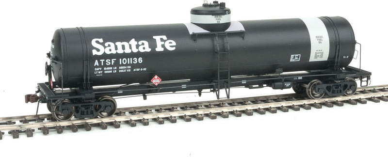 Class TK-N Welded Tank Car, Friction Bearing Trucks - Ready to Run -- Santa Fe 101136 (black, gray, Diesel Fuel Oil, Large Lettering)