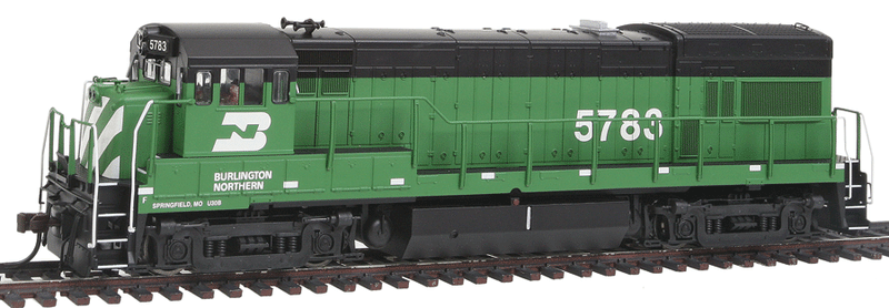 GE U30B Phase II Low Nose, AAR Trucks w/Sound & DCC - Master(R) Gold -- With Nose Light, Burlington Northern #5783 (Cascade Green, black)