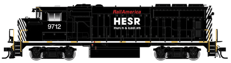 GMD GP40-2W CN Late Version - Standard DC - Master Series Silver -- Huron & Eastern HESR #9712 (black, white, RailAmerica Sublettering)-1