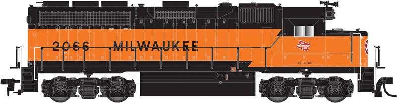 EMD GP40 Low Nose w/Sound & DCC - Master(R) Gold -- Milwaukee Road #2066 (orange, black; Hiawatha Logo)