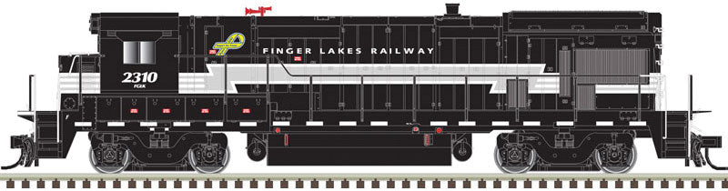 GE B23-7 Phase 1 Low Nose - LokSound and DCC - Master Gold -- Finger Lakes 2310 (Lightning Stripe, black, gray, white)