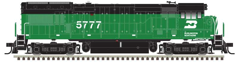 GE U30B Low Nose Phase II No Nose Headlight - LokSound & DCC - Master(R) Gold -- Burlington Northern #5777 (Cascade Green, black)