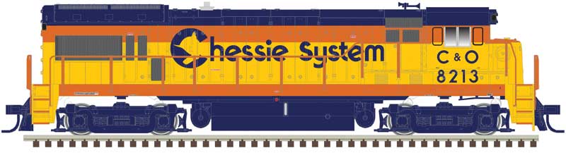 GE U30B Low Nose Phase II No Nose Headlight - LokSound & DCC - Master(R) Gold -- Chessie System C&O #8213 (yellow, blue, vermillion)