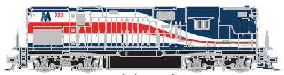 Alco C420 Phase 2B High-Nose, No Dynamic Brakes w/Sound & DCC - Master Gold -- Long Island #225 (Wave Scheme, blue, red, white)