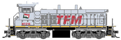 EMD MP15DC Square Air Filter Box - Standard DC - Master Silver -- Transportacion Ferroviaria Mexicano TFM #1026 (gray, red)