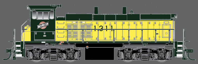 EMD MP15DC Square Air Filter Box w/Sound & DCC - Master Gold -- Chicago & North Western #1311 (Zito Safety Yellow, green)