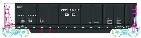 Coalveyor Bathtub Gondola - Assembled -- KCLX (SJLP) - Kansas City Power & Light (black w/white end)