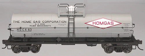 ACF 11,000-Gallon Tank Car w/Platforms -- Homgas - Palmer, MA #63 (gray, black w/red & white logo)