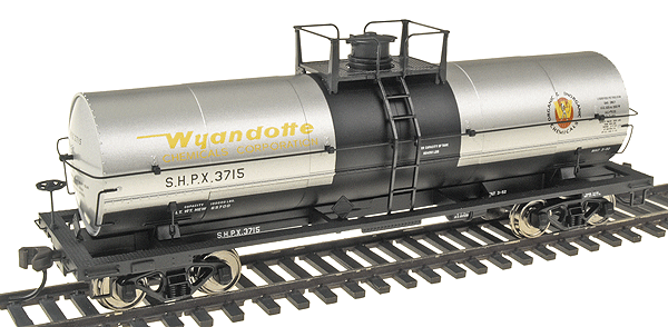 ACF 11,000-Gallon Tank Car w/Platforms -- Wyandotte Chemicals (SHPX) #3715 (silver, black, yellow)