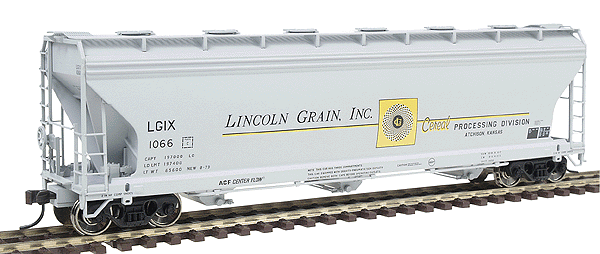 ACF 4650 3-Bay Centerflow Covered Hopper - Post-1971 Design -- Lincoln Grain (LGIX) #1066 (gray, black, yellow)