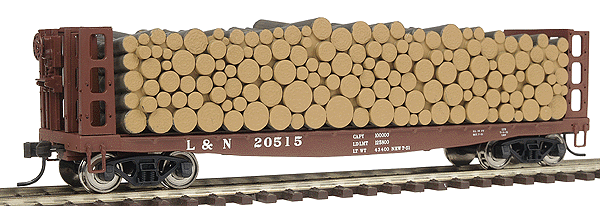 42' Pulpwood Flatcar - Assembled -- Louisville & Nashville #20515 (Boxcar Red, white)