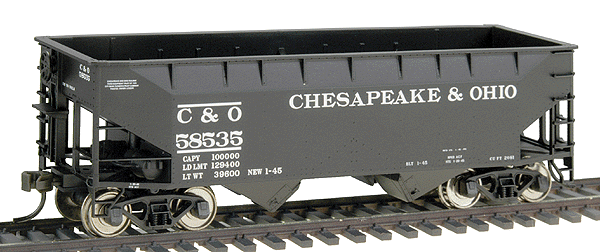 2-Bay Offset Side Hopper w/Flat End -- Chesapeake & Ohio #58535 (black, white)