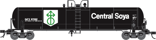 Atlas Master(R) GATX 20,700 Gallon Non-insulated Tank Car w/Type 10 Saddles -- Central Soya #87262 (black, white)