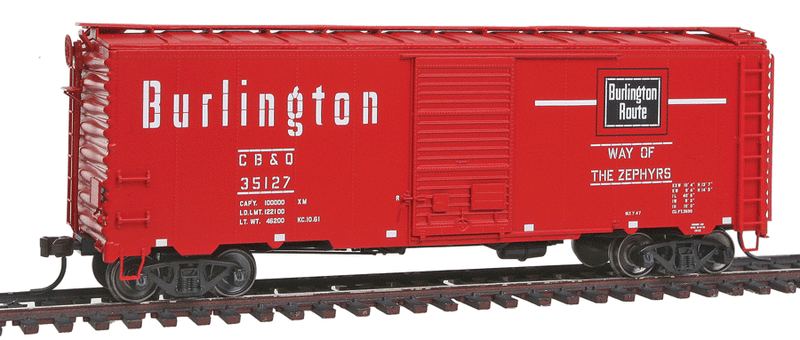 Master AAR Post-War Boxcar w/6' Door - Ready to Run -- Chicago, Burlington & Quincy #35127 (Chinese Red, Everywhere West Slogan)
