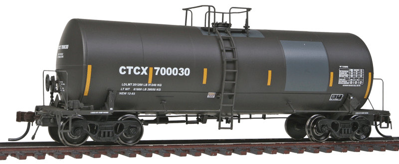 Trinity 17,600-Gallon Corn Syrup Tank Car - Ready to Run -- CIT Group CTCX #700030 (black, yellow Conspicuity Marks, No Logo)