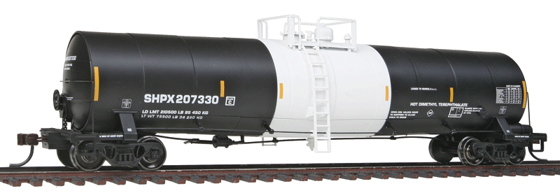 23,500-Gallon Tank Car - Ready to Run - Master(R) -- Invista SHPX #207330 (black, white, yellow Conspicuity Marks, No Logo)