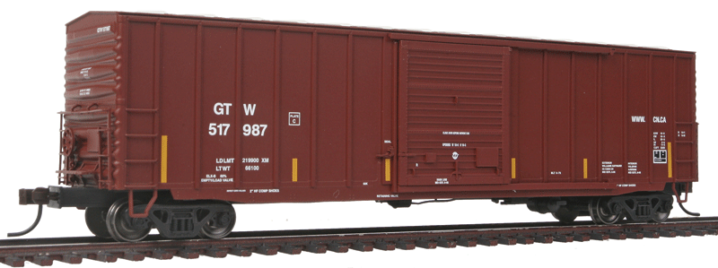 ACF 50' Precision Design Rib-Side Boxcar - Ready to Run - Master(TM) -- Grand Trunk Western #517987 (Boxcar Red, yellow Conspicuity Marks, CN Websit