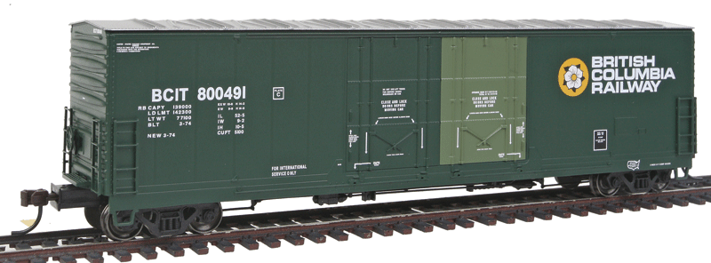 Evans 53' Double Plug-Door Boxcar - Ready to Run - Master -- British Columbia Railway #800491 (green, silver, Dogwood Logo)