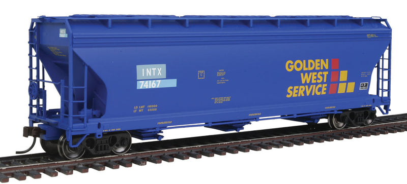 ACF 4650 3-Bay Centerflow Covered Hopper Post-1971 Body - Ready to Run -- Golden West Service INTX #74167 (Restenciled; blue, red, yellow)