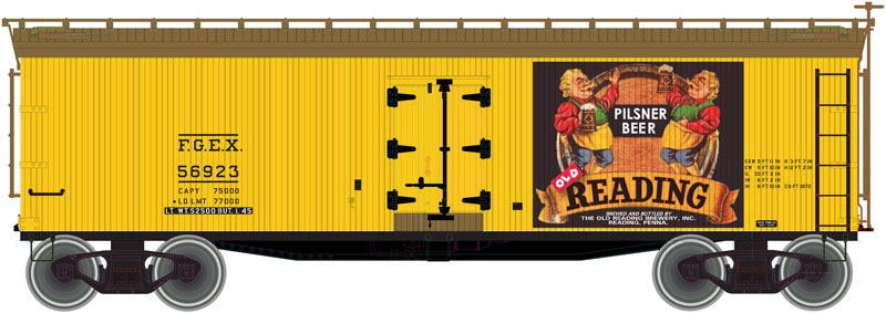 40' Wood Reefer - Ready to Run - Master(R) -- Old Reading Pilsner Beer FGEX #56900 (Fantasy Scheme, yellow, Boxcar Red)