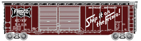 Postwar 50' Double-Door Boxcar - Ready to Run - Master(R) -- St. Louis-San Francisco #7004 (Boxcar Red, black, white, Ship Frisco Slogan)