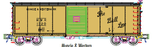USRA Steel Rebuilt Boxcar - Ready to Run - Master(R) -- Muncie & Western #1320 (yellow, black, Ball Line Slogan)