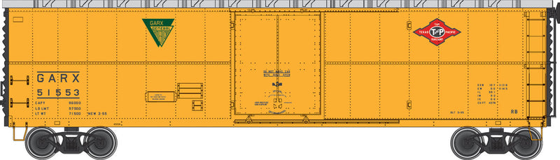 GARX Insulated 50' Boxcar (Reefer) - Ready to Run - Master(R) -- Texas & Pacific GARX #51551 (yellow, black, silver w/GARX & T&P Logos)