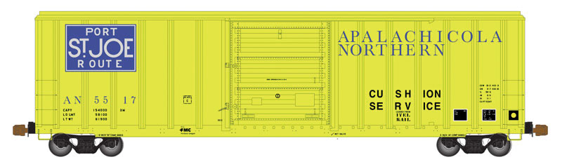 FMC 5347 Single-Door Boxcar - Ready to Run -- Apalachicola Northern #5579 (yellow, blue; "Port St. Joe Route" Slogan)