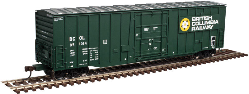 National Steel Car 5277 Plug-Door Boxcar - Ready to Run - Master(R) -- British Columbia Railway #851002 (green, yellow, white, Dogwood Logo)