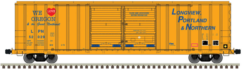 FMC 5503 52' Double-Door Boxcar - Ready to Run - Master(R) -- Longview, Portland & Northern #52029 (orange, blue; "We Love Oregon" Sloga