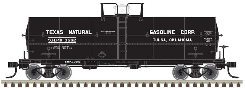 11,000-Gallon Tank Car with Platform - Ready to Run - Master(R) -- Texas Natural Gasoline Corp. SHPX 3562 (black, white)