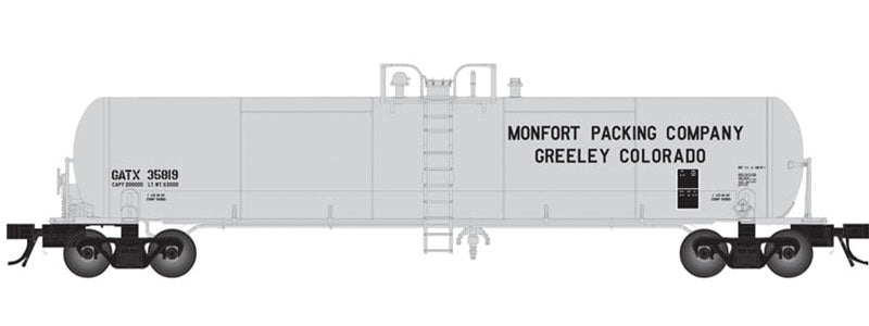 GATX 20,700-Gallon Tank Car - Ready to Run - Master(R) -- Monfort Packing Co. GATX 35817 (gray, black)