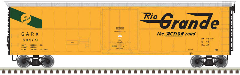 GARX Insulated 50' Boxcar (Reefer) - Ready to Run - Master(R) -- Denver & Rio Grande Western 50929 (yellow, black)