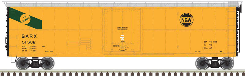 GARX Insulated 50' Boxcar (Reefer) - Ready to Run - Master(R) -- Norfolk & Western 51502 (yellow, black)
