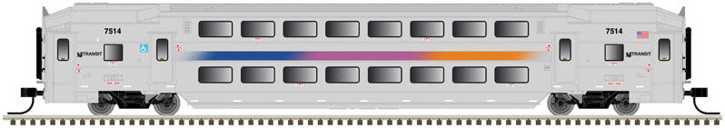 Multi-Level Commuter Coach Trailer - Ready to Run - Master(R) -- New Jersey Transit 7663 (silver, magenta, orange, blue)
