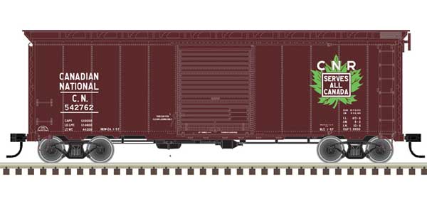 40' Postwar Boxcar with 8' Door - Ready to Run - Master(R) -- Canadian National 542823 (Boxcar Red, white, green, Serves All Canada)