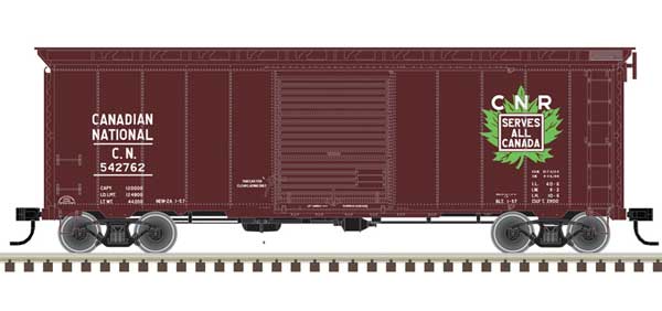 40' Postwar Boxcar with 8' Door - Ready to Run - Master(R) -- Canadian National 543345 (Boxcar Red, white, green, Serves All Canada)