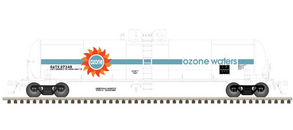GATX 20,700-Gallon Tank Car - Ready to Run - Master(R) -- Ozone Waters GATX #27348 (white, blue, orange, black)