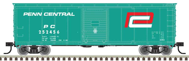 USRA Steel Rebuilt 40' Boxcar - Ready to Run - Master(R) -- Penn Central #252453 (Jade Green, red P, white)