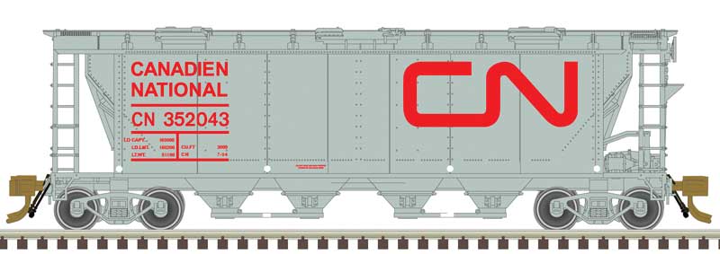 Slab-Side Covered Hopper - Ready to Run - Master(R) -- Canadian National #352100 (6 hatch, gray, red, Noodle Logo)