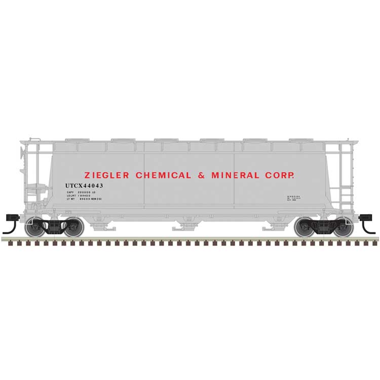 ACF 3-Bay Cylindrical Hopper - Ready to Run -- Ziegler Chemical #44045 (gray, red)