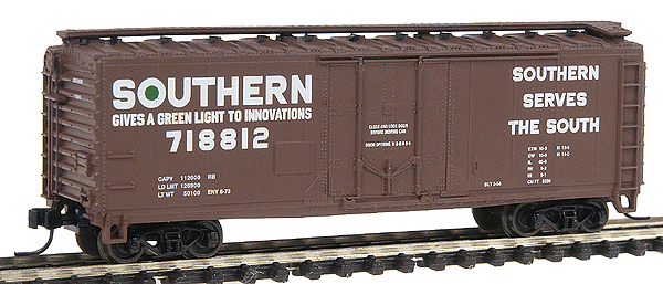 40' Plug Door Boxcar - Assembled -- Southern #718812 (Boxcar Red, white; "Green Light to Innovations")