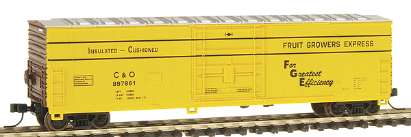 Fruit Growers Express 50' Boxcar -- Chesapeake & Ohio-FGE "Stripes" #897861 (yellow w/brown ends, black letter