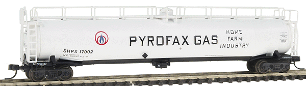 33,000 Gallon LPG Tank Car -- SHPX Pyrofax Gas #17002 (white, black w/red, blue logo)